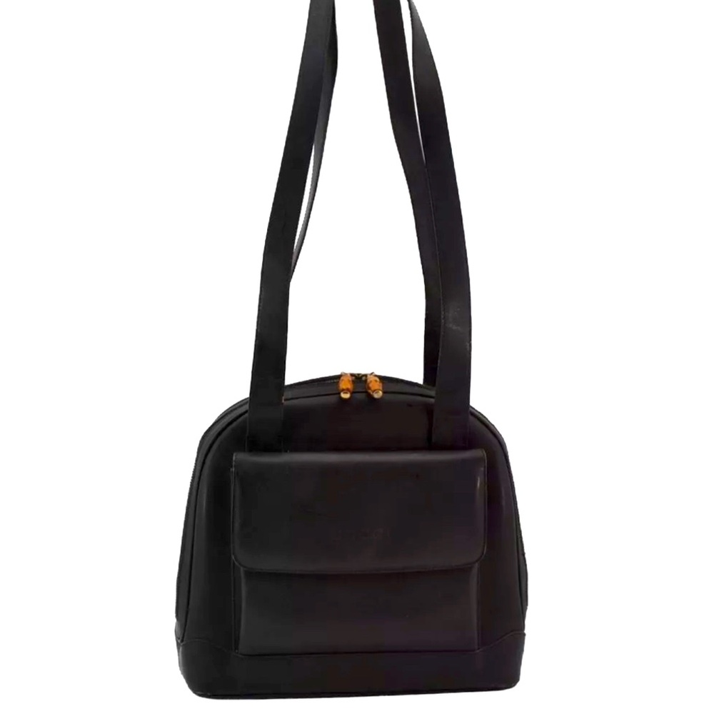 Authentic GUCCI Vintage Bamboo Shoulder Bag Purse Leather Black - Picture 1 of 15